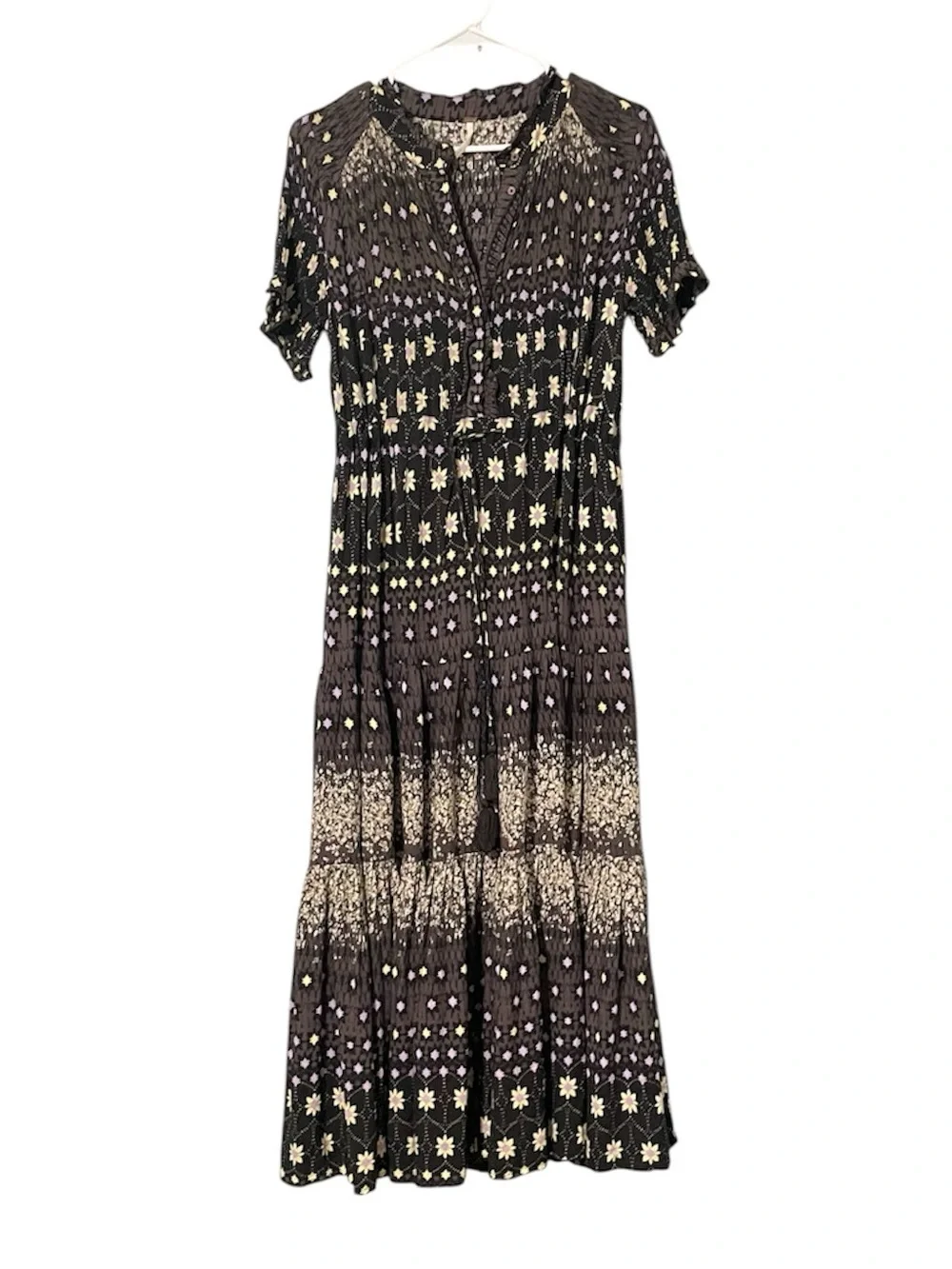 Free People Rare Feelings Midi Dress Cocoa Combo Dress Black Cottagecore Boho M